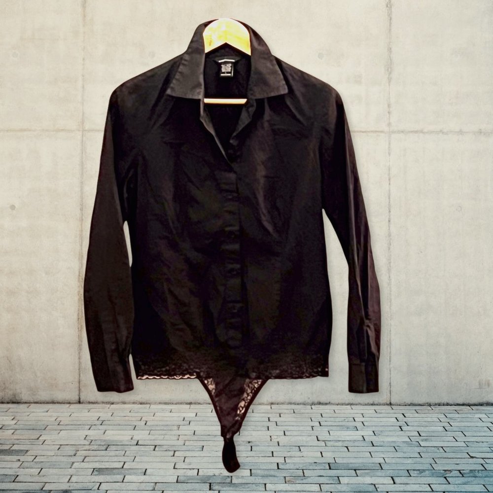 VINTAGE Victorias Secret Moda Int'l Black Lace Bodysuit